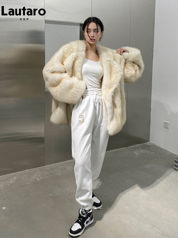 Lautaro zimowa luźna na co dzień gruba, ciepła, miękka, włochata płaszcz ze sztucznego futra damska luksusowa wysokiej jakości futrzana puszysta kurtka koreańska moda