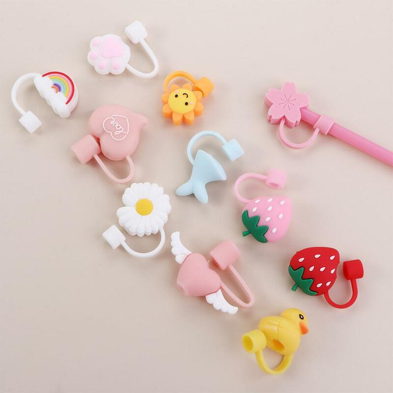 Cute Cartoon Straw Silicone Plug Resuable Anti-Dust Cap for Straws Glass Straw Stainless Steel Staw Tips Bottle Accessories