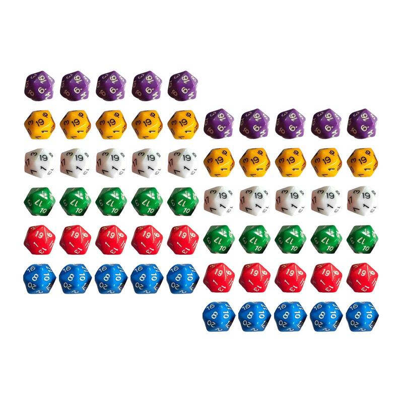 60x D20 Veelvlakkige Dobbelstenen Meerkleurig Assortiment Rollenspel Dobbelstenen Meerzijdige Dobbelstenen Voor Tafelspel Kaartspel