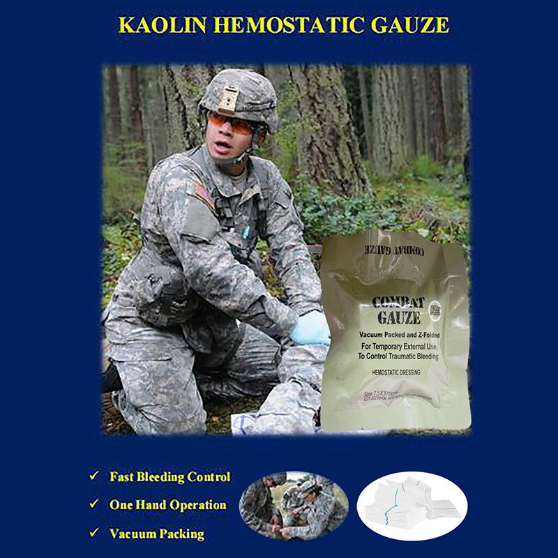 Medicazione per ferite mediche garza di caolino emostatico combattimento Trauma di emergenza Z-Fold solubile per Kit di pronto soccorso militare tattico Ifak