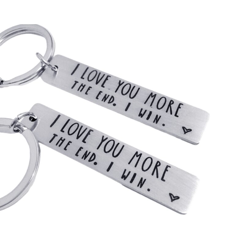 Engraved Keychain Lettering Keychain Couple Keyring, I lOVE More The End Keychain Birthday Christmas Gift for Men Women