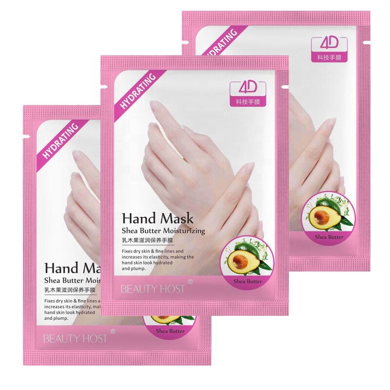 Beauty Host-3 pares de mascarilla hidratante, blanqueadora, Reparadora de colágeno, manteca de karité, hidratante, para el cuidado de la piel, SPA