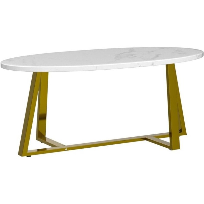 Stolik kawowy, owalny sztuczny marmurowy stolik kawowy, nowoczesny ze złota eliptyczny stolik boczny do salonu i kuchni, stoły kawowe