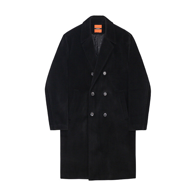 Mantel bulu domba vertikal pria, bergaya Korea musim dingin, mantel Trench wol tebal, panjang menengah, mantel pas longgar