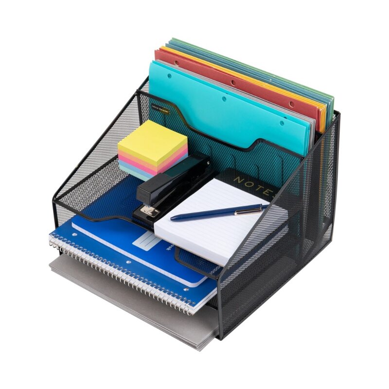 Настольный органайзер, держатель для файлов, металлические бумажные лотки, 12,5 дюйма Д x 11,5 дюйма Ш x 9,5 дюйма в, черный