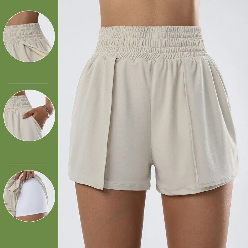 Summer Casual High Waisted, Hip Lifting, Quick Drying Tight Shorts, Anti Glare, Sexy Fake Two-piece Sports Shorts