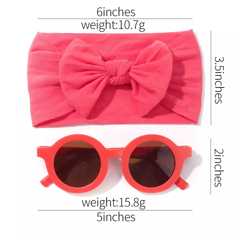 2PC Fashion Baby Hair Accessories Set  Soft Bows Headband for Newborn Girl Round Glasses Protection Glasses Babe Headwear Sets