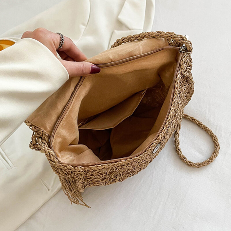 Летняя Пляжная соломенная сумка, дизайнерская женская сумка через плечо, женская сумка через плечо, ажурная плетеная Сумка из рафии, кошелек для телефона, для отпуска