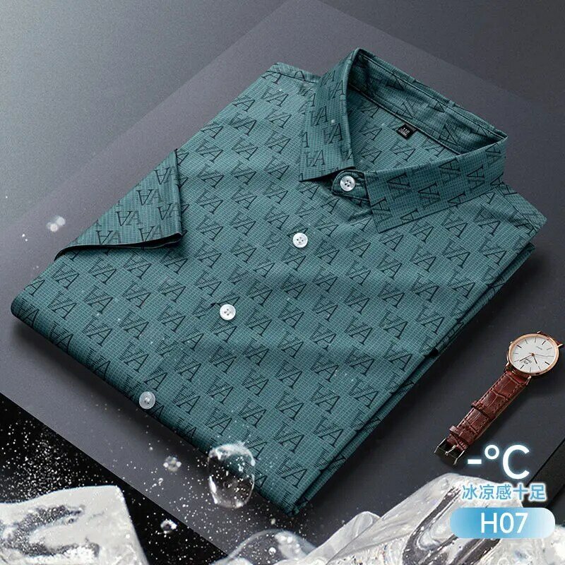 Ice Silk Short-sleeved Seamless Shirt Thin Men's Summer Middle-aged and Elderly Leisure Dad Wear Anti-wrinkle Non-ironing Shirt
