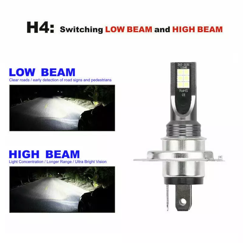 Fog Light Headlights 1500W 2pcs 6000K Aluminum Bulbs Conversion H4 High-Low Beam Kits LED Replacement Waterproof