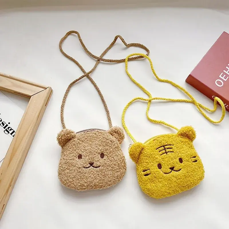 Мягкий плюшевый Детский кошелек для мелочи с медведем и кроликом из мультфильма, Детская сумка на молнии с милыми животными, сумка через плечо для девочек, сумка-мессенджер, мини-сумочка, кошелек
