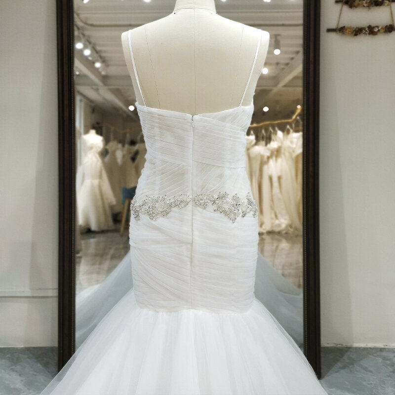 Elegant Factory Wholesale Wedding Dress 2024 Organza Mermaid Spaghetti Straps Sequins Zipper Scoop vestidos de novia QW01578