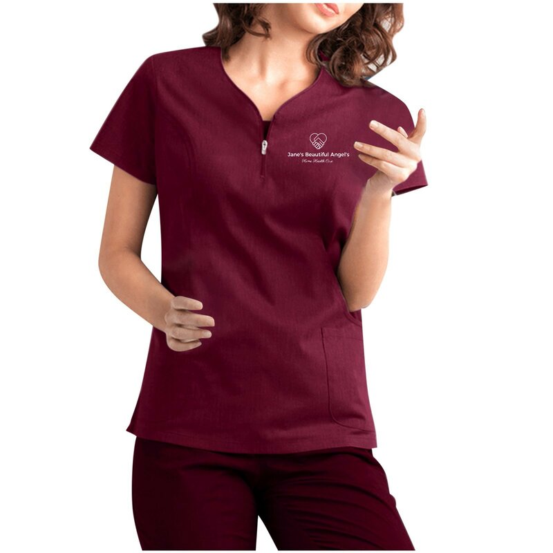 เสื้อกระเป๋าแข็งแขนสั้นสำหรับผู้หญิงเสื้อคลุมพยาบาลดูแลสุขภาพเสื้อเชิ้ตแขนสั้น