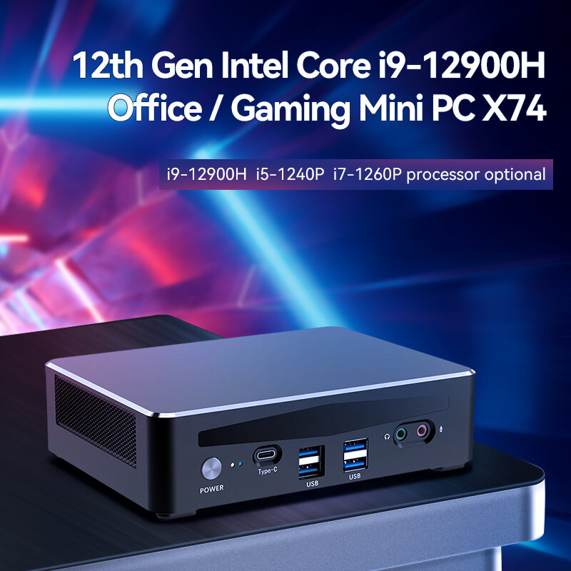 XCY Mini PC 12ª Geração Intel Core i9-12900H 14 Núcleos Até 5.0GHz DDR4 M.2 NVME SSD WiFi6 4K Saída Windows 10/11