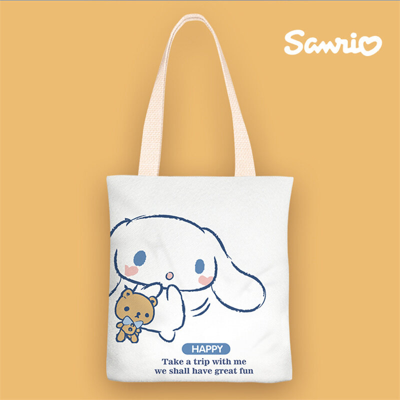 Sanrio olá kitty sacos de ombro cinnamoroll kuromi saco lona estudante pochacco pompom melodia mochila compras mão