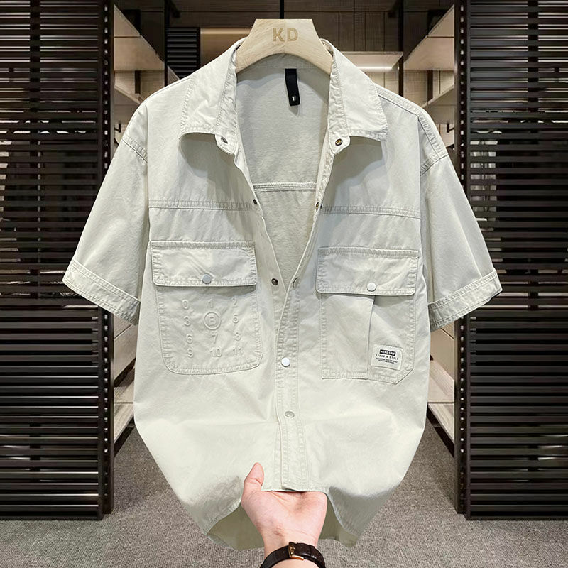 Camisa jeans solta masculina, algodão puro, manga curta, casual, Harajuku, na moda, versátil, alta qualidade, verão