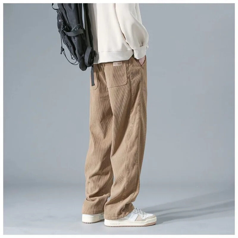Calças de veludo de pernas largas masculinas, streetwear Harajuku, calças soltas, corredores casuais, roupa vintage, americano