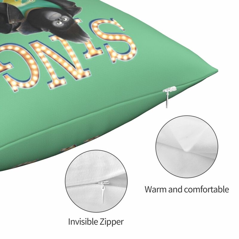 Funda de almohada de la película Johnny de SING, cubierta creativa de lino y poliéster con cremallera para decoración del hogar, venta al por mayor, 45x45cm