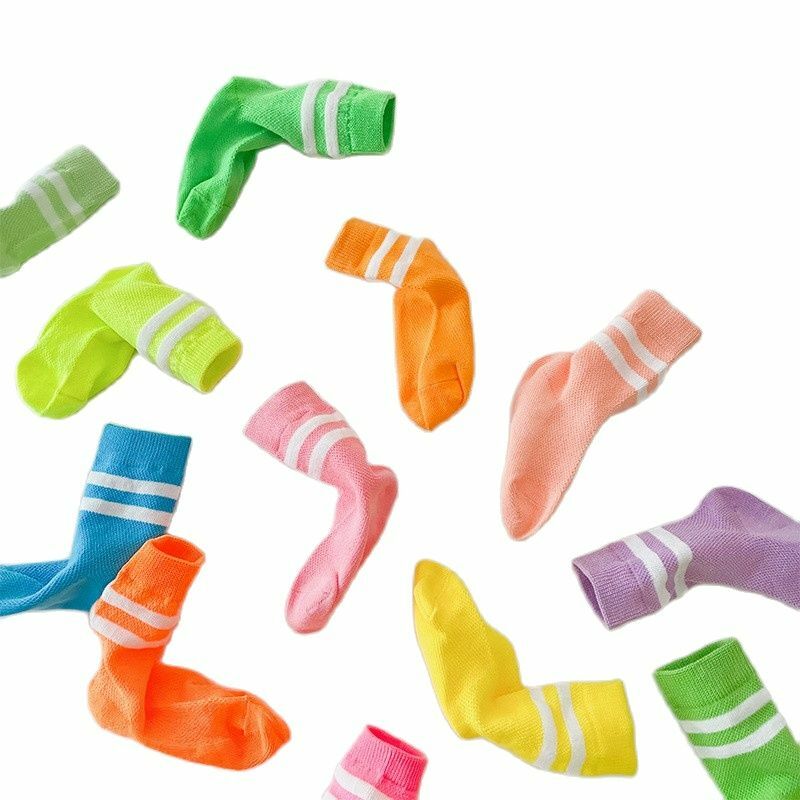 Calcetines de barra paralela a rayas para niños, medias de malla de caramelo, primavera y verano, 1 a 8 años, 4 pares