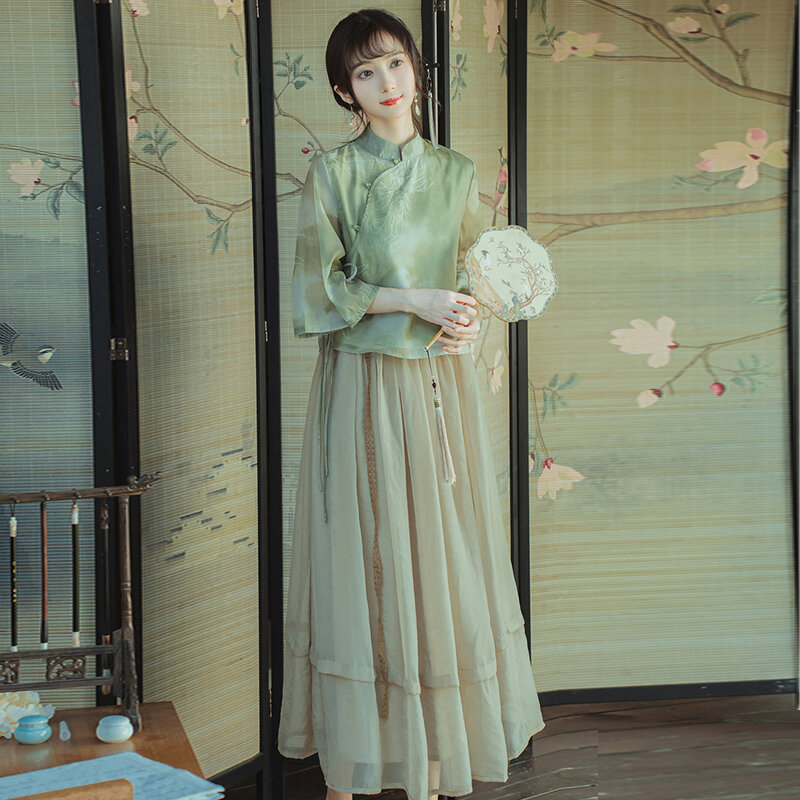 مجموعة ريترو من قطعتين للنساء ، ملابس هانفو صينية ، جديدة