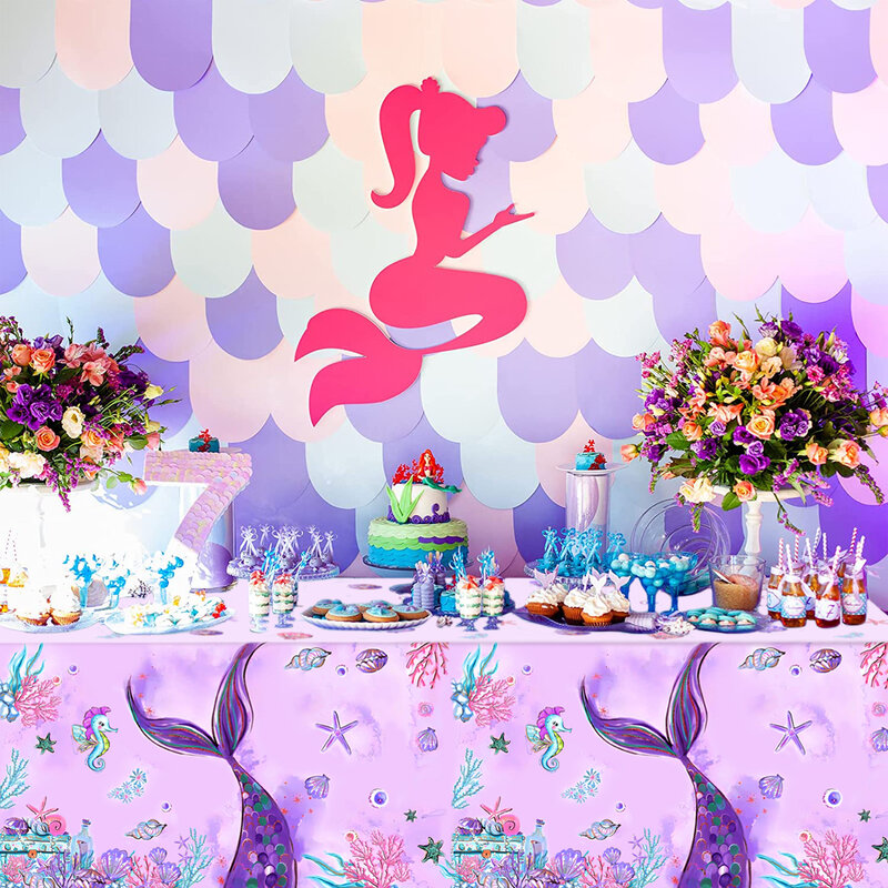 Mermaid Party Disposable Tableware Banner Mermaid Birthday Party Decorations Girl Under the Sea Party Decoration Baby Shower