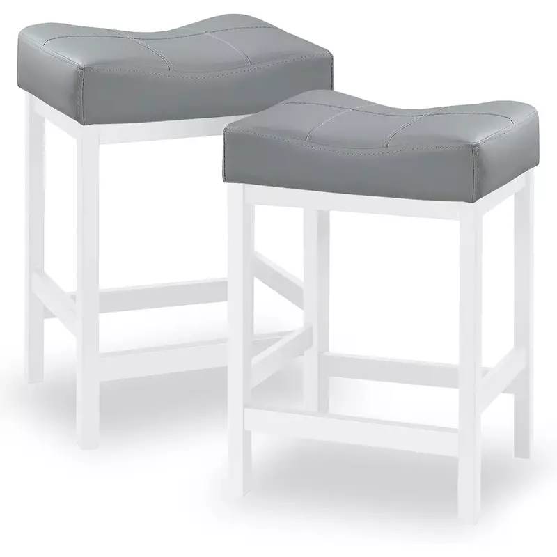 Barstools taburetes con Base de Metal, sillín de 24 pulgadas, taburetes modernos de cuero PU para cocina, silla de Bar, Juego de 2