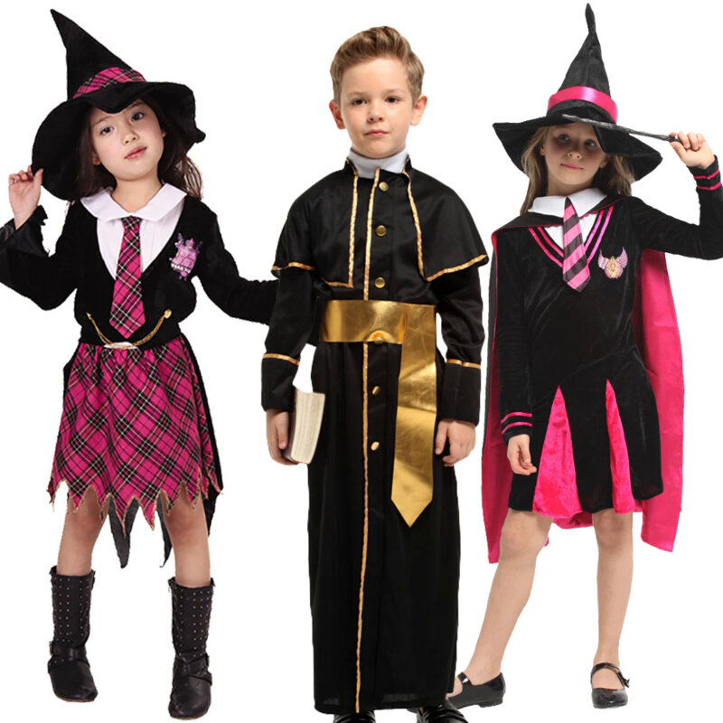 Halloween Magician Cosplay Costume for Kids, Espectáculos de bola, Vestido engraçado, Carnival Party, Menino, Meninas