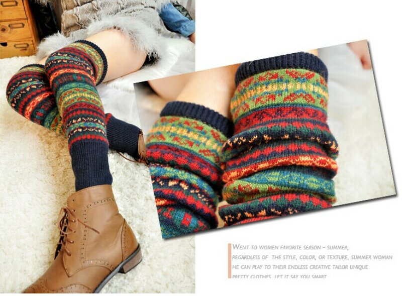 Aquecedores de pernas de tricô de lã para mulheres, meias quentes retrô, meias de joelho alto, moda inverno, presente dos anos 80, design novo