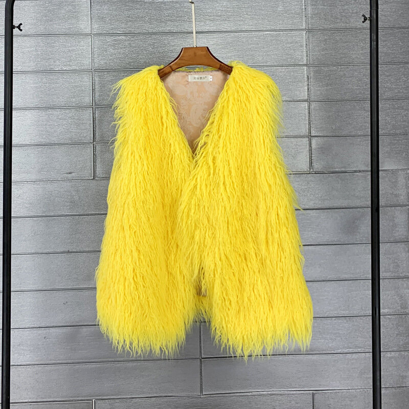 2022 New Fashion Autumn Winter Long Imitation Beach Wool Ur Vest Women Warm Vest for Women Coat Faux Fur Vest