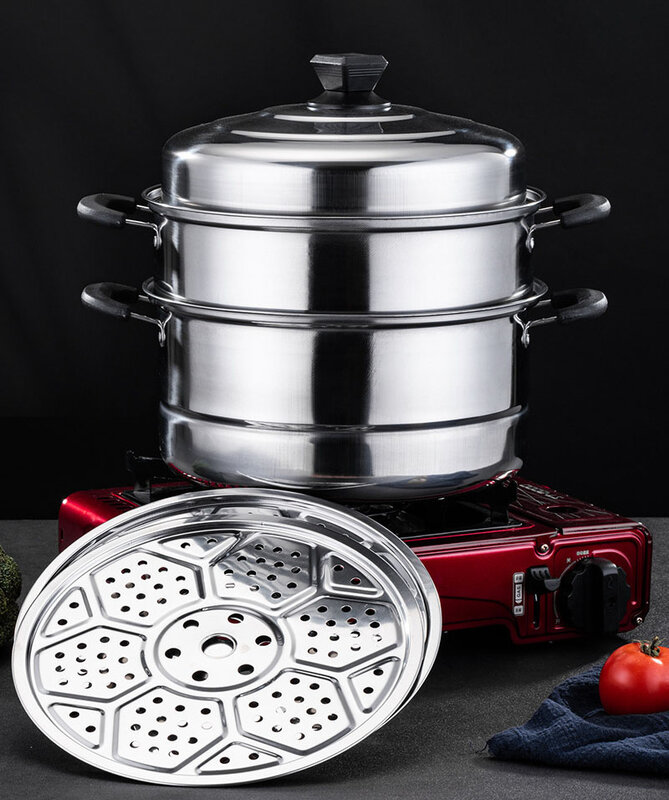 Hedan Fábrica-Aço Inoxidável Food Steamer, 3 Camadas Cozinhar Steamer