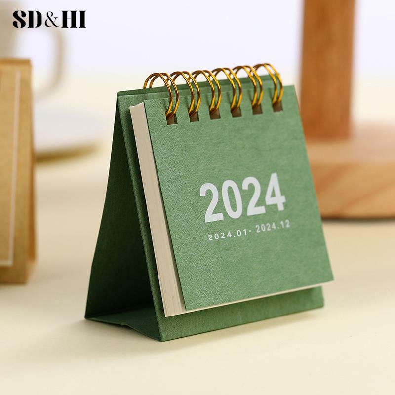 Refreshing Simple Solid Color 2024 Mini Portable Desktop Paper Calendar Creative Table Coil Calendar Office Desk Decoration