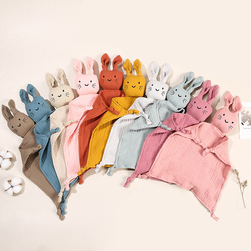 ผ้าฝ้ายสำหรับเด็กตุ๊กตาผ้ามัสลินนุ่มผ้านวมสำหรับเด็กแรกเกิดแมวน่ารักเด็กนอนของเล่นผ้าขนหนูซับน้ำลาย
