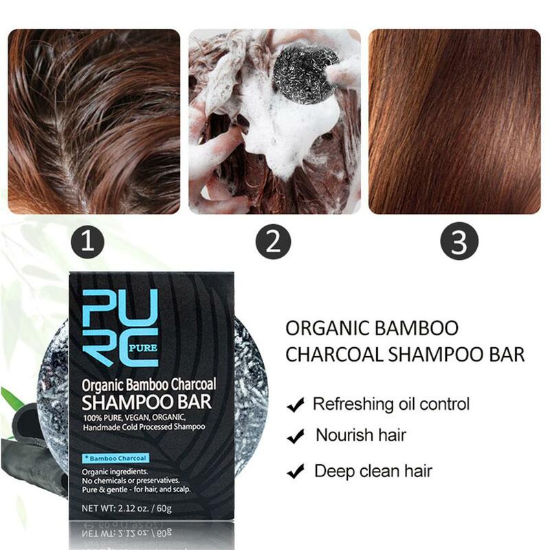 Barra de champú para oscurecer el cabello, jabón de bambú, tratamiento de limpieza, champú espumoso para el cabello, caspa de carbón, antisólido, A8X7