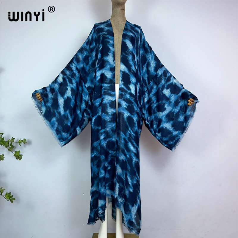 WINYI-Vestido de quimono com estampa leopardo, Encobrimento do biquíni, Cardigã elegante, Maxi Sexy Holiday, Maiô de praia, Vestido de verão