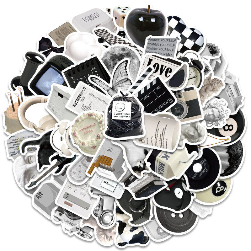 인스타그램 스타일 심플한 데칼 스티커, 심미적 휴대폰 노트북 가방 노트북 냉장고 벽 스티커, 검정 흰색, 10 개, 50 개