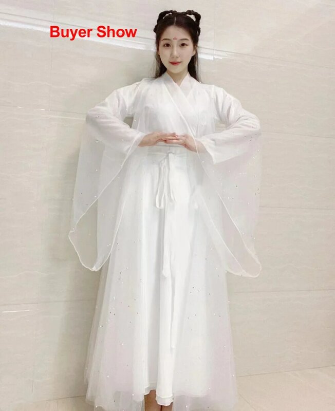 3 Pcs Set White Hanfu Women Chinese Traditional TV Play Fairy Cosplay Chinese Ancient Women’s Halloween Costume
