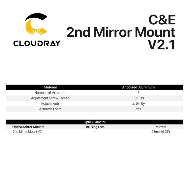 Cloudray CO2 Black Second Laser Mount Mirror 25mm Mirror Mount Integrative Mount For Lase Engraving Machine