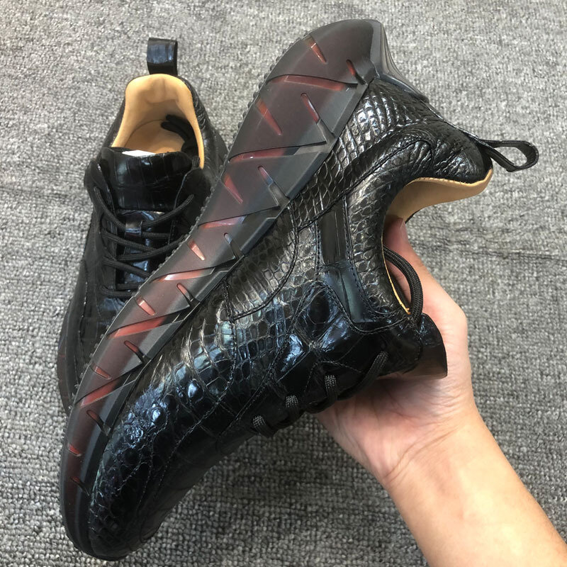 Neue Herren schuhe Sport für trend ige vielseitige echte Krokodil lässig Schnürung Mode Bauch Leder Walking männliche Oxford Sneakers