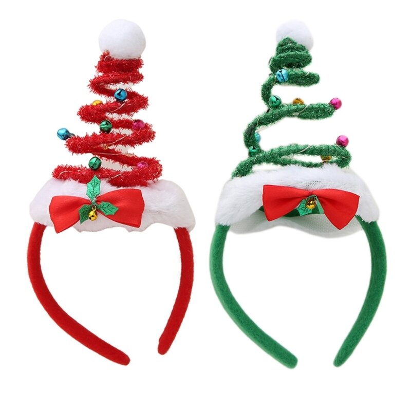 かわいいクリスマスツリーヘッドバンド ライトと鐘付き 春のヘアフープ ノベルティパーティー ヘッドドレス 帽子パーティー
