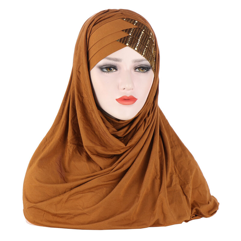 Instant Hijabs With Cap Plain Chiffon Jersey Hijabs For Woman Veil Muslim Islamic Hijab Cap Scarf For Women's Hijabs Headscarf