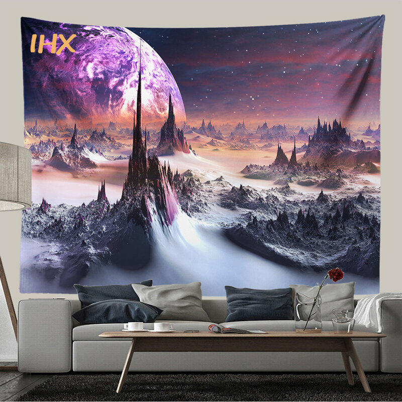 Planety Tapestry Wall w stylu Hippie do zawieszenia wystrój pokoju Psychedelic Galactic Space Cloth gobelin ścienny estetyczna dekoracja sypialni strona główna