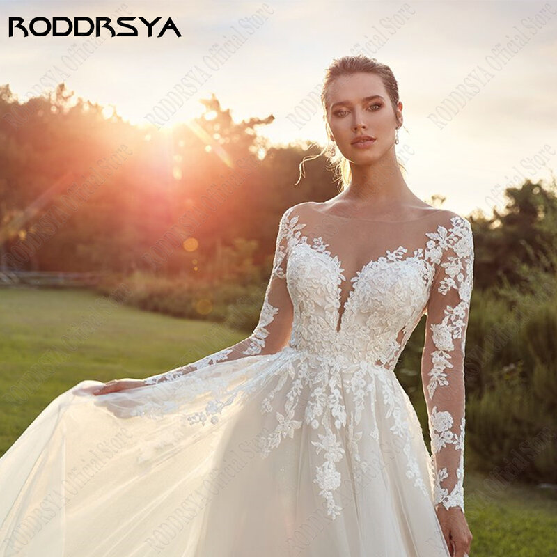 Roddrysa-女性用の長袖のひげを持つウェディングドレス,長さの袖