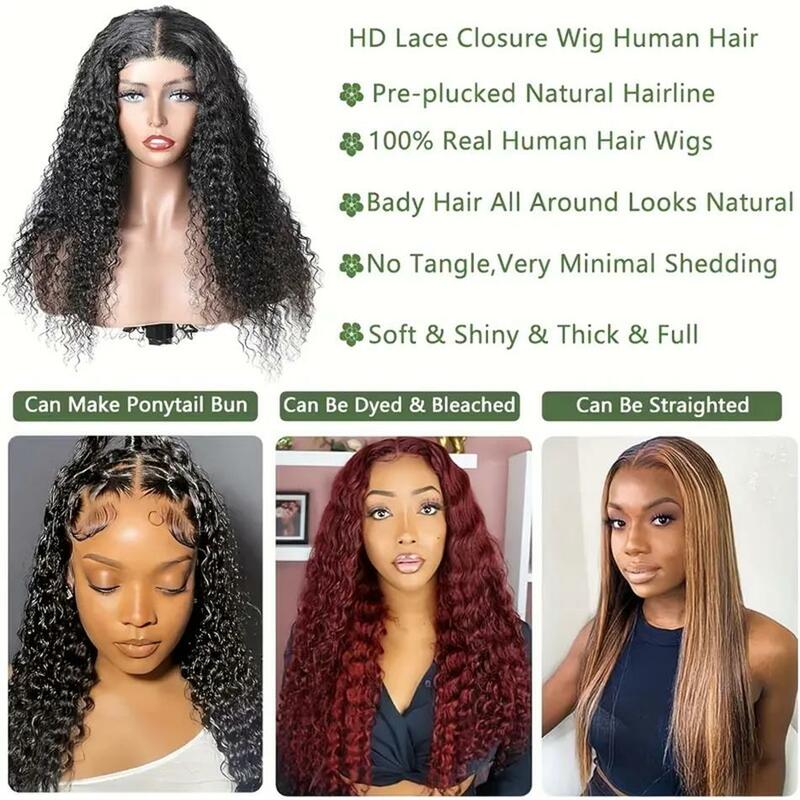 女性のための正面の人間の髪の毛のかつら、水の波、ブラジルのレミー、巻き毛、接着剤のない、閉鎖のかつら、13x4、30インチ、5x5