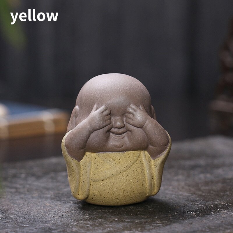 Mini Gốm Sứ Trang Trí Tượng Phật Sư Đồ Mặc Bài Noing Thấy Không Nghe Không Nói Gốm Tu Sĩ Điêu Khắc Buda