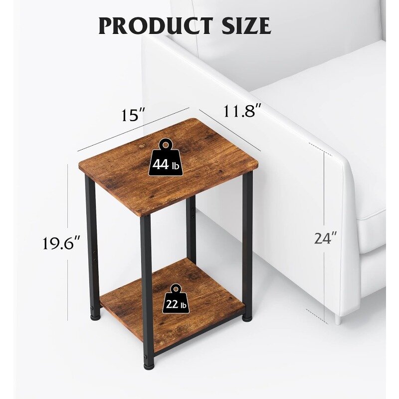 WLIVE stoliki końcowe zestaw 2, 2-poziomowe małe stoliki z otwartym schowkiem, wąskie boczne stojaki do sypialni, kanapy, nowoczesne stojaki końcowe