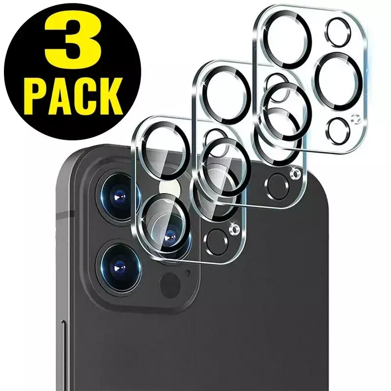 Protector transparente de lente de cámara trasera para iPhone, película de cubierta de vidrio templado 3D con círculo nocturno negro, 14, 13 Pro Max, 12 Mini, 11, 3 piezas