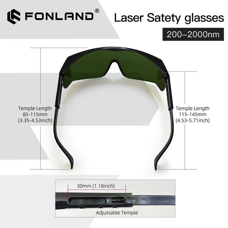 FONLAND 200nm-2000nm An Toàn Laser Mắt Kính Bảo Hộ Cho Laser Đánh Dấu & Khắc Với Bảo Vệ Ốp Lưng