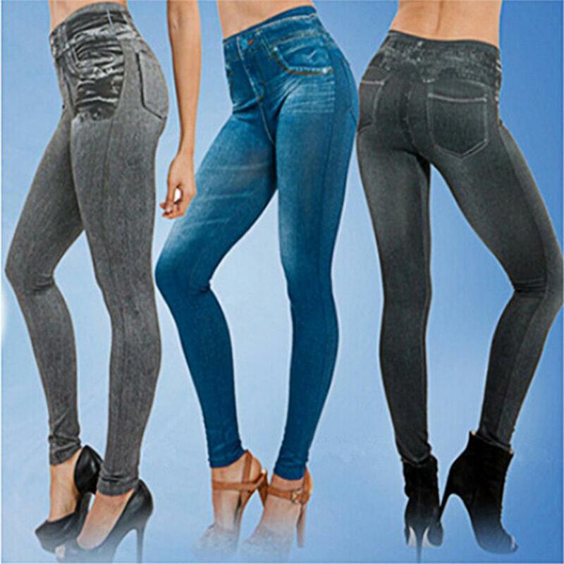 Pantalones de mezclilla populares con múltiples bolsillos, pantalones de lápiz estampados de cintura alta, amigables con la piel