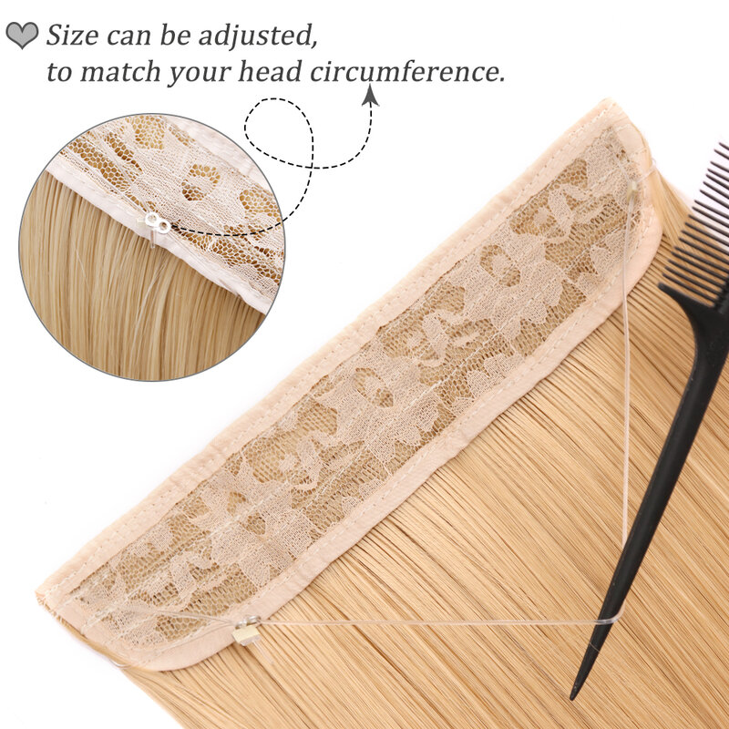 Synthetic No Clip Invisible Wire Hair Extensions Black Blonde Long Straight One Piece Hairpiece Hair Extension Hairstyle