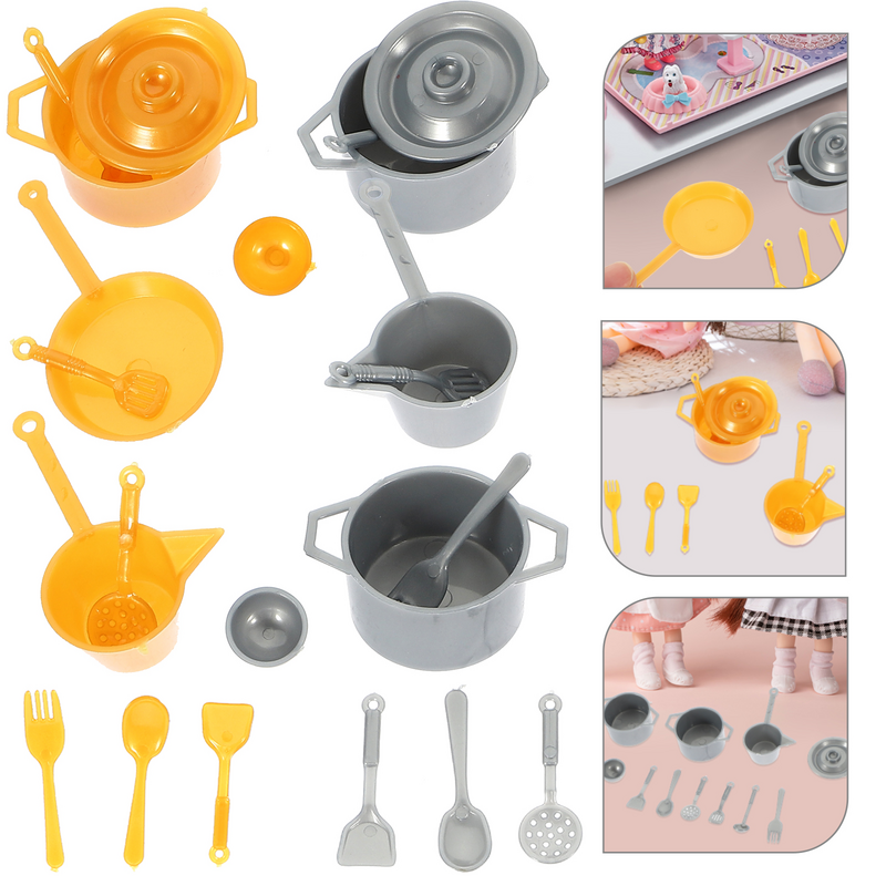 Набор мини-кухонной утвари, комплект посуды, пластиковые миниатюрные вилки, столовые приборы для игрового домика, вилка, миска, 2 комплекта
